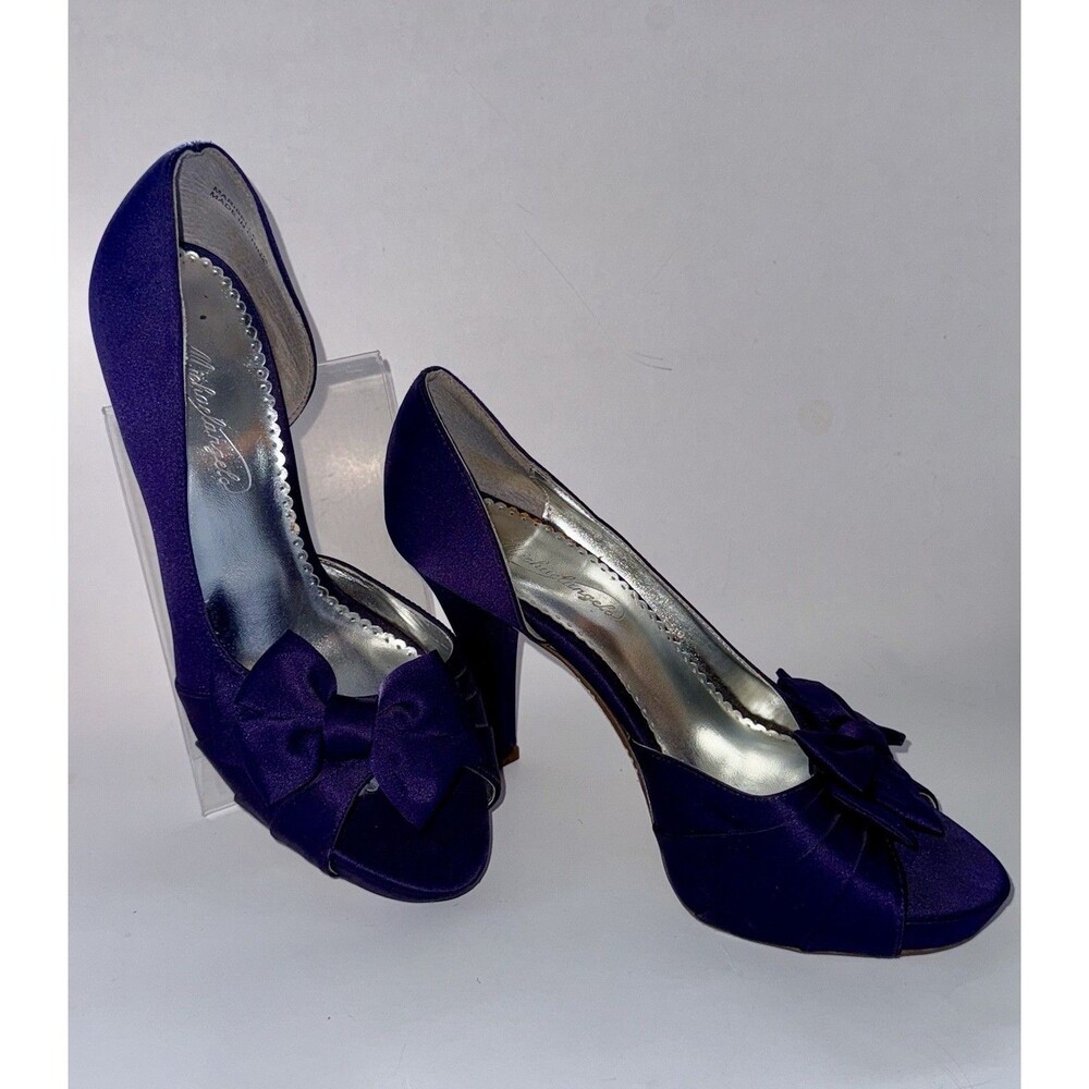 Michaelangelo Maribelle purple satin peep-toe heels with bow Women's 9 M